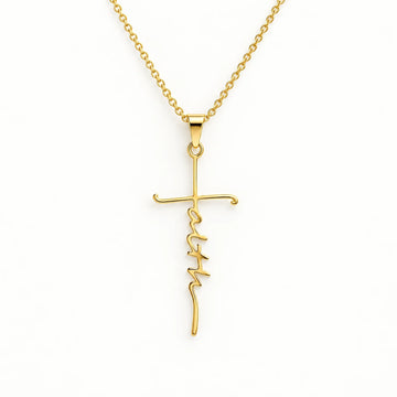 Women’s Cross Necklace with Faith Inscription