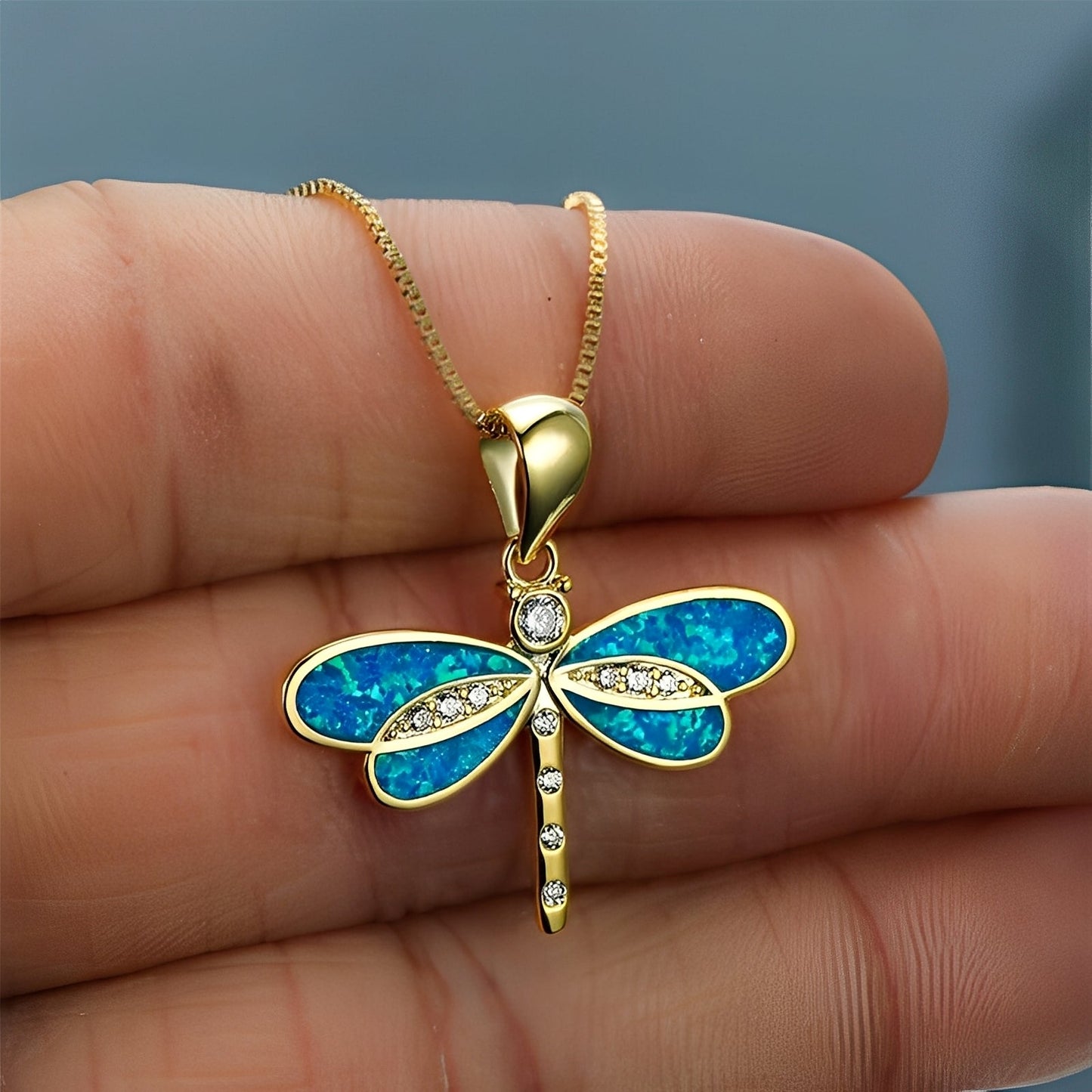 Priya – Dragonfly Necklace Gold with Opal