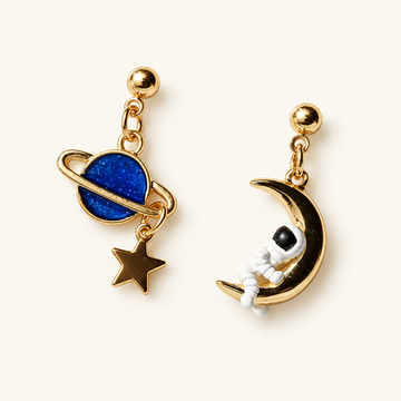 Women's Earrings with Astronaut and Planet Motif - Pair