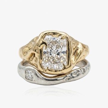 Women’s 2-Piece Ring Set with Sculptural Solitaire Ring and Wave Band