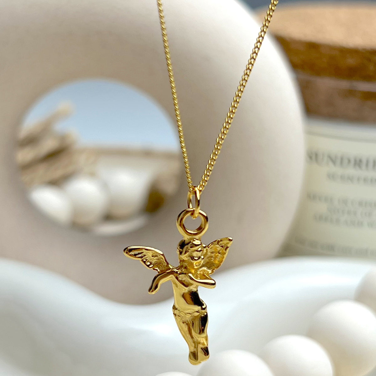 Women's Pendant Necklace with Angel Motif and Figurative Pendant