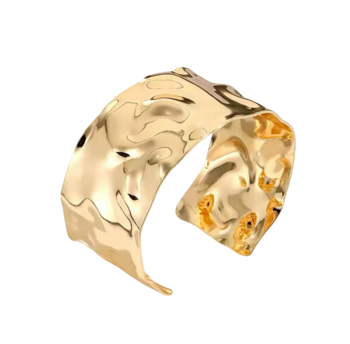 Women’s Wide Open Bracelet with Hammered Sculptural Surface