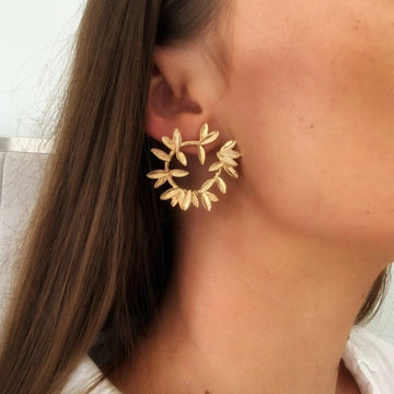 Women’s Leaf Hoop Earrings with Open Wreath Design and Structured Surface