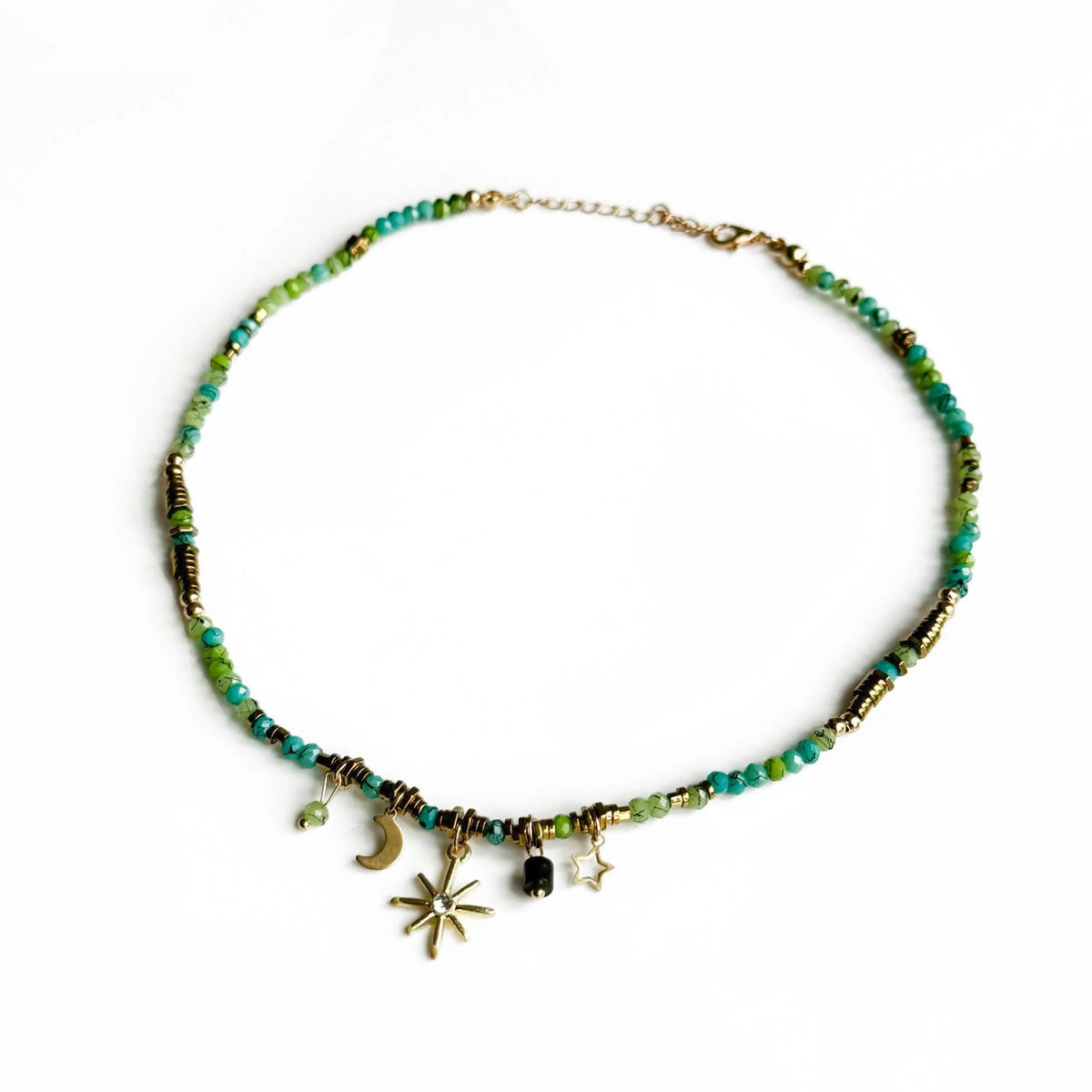 Women’s Pearl Choker with Sky Designs and Multiple Charm Pendants