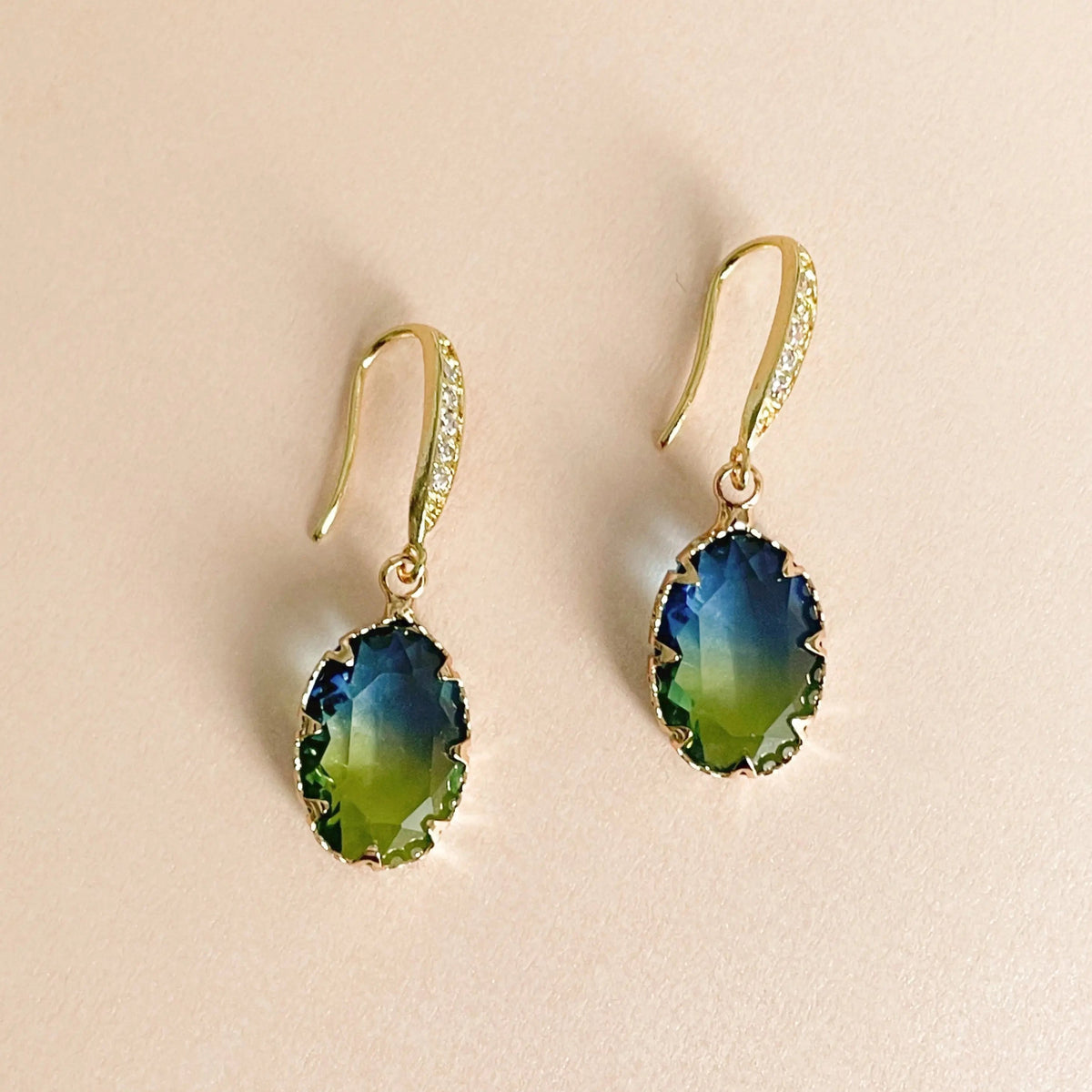 Women’s Ombre Drop Earrings with Drop-Shaped Pendant and Stone-Set Hoop