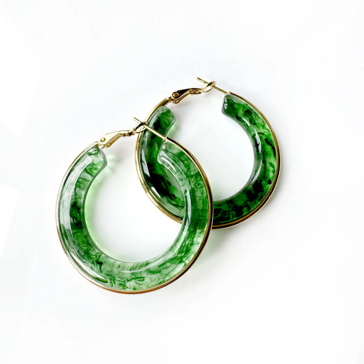 Women’s Hoops in Wide Ring Shape with Marble Acrylic Design
