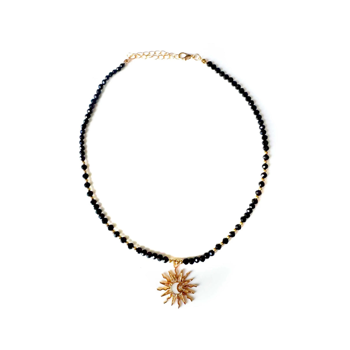 Pearl Necklace for Women’s with Sun and Moon Pendant and Faceted Glass Beads