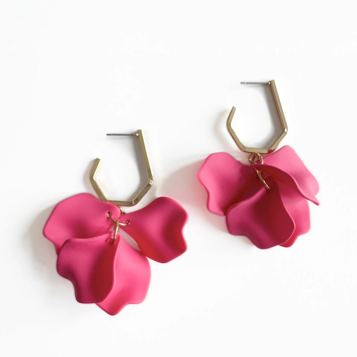 Women’s Flower Drop Earrings with Large Petals and Geometric Hoop