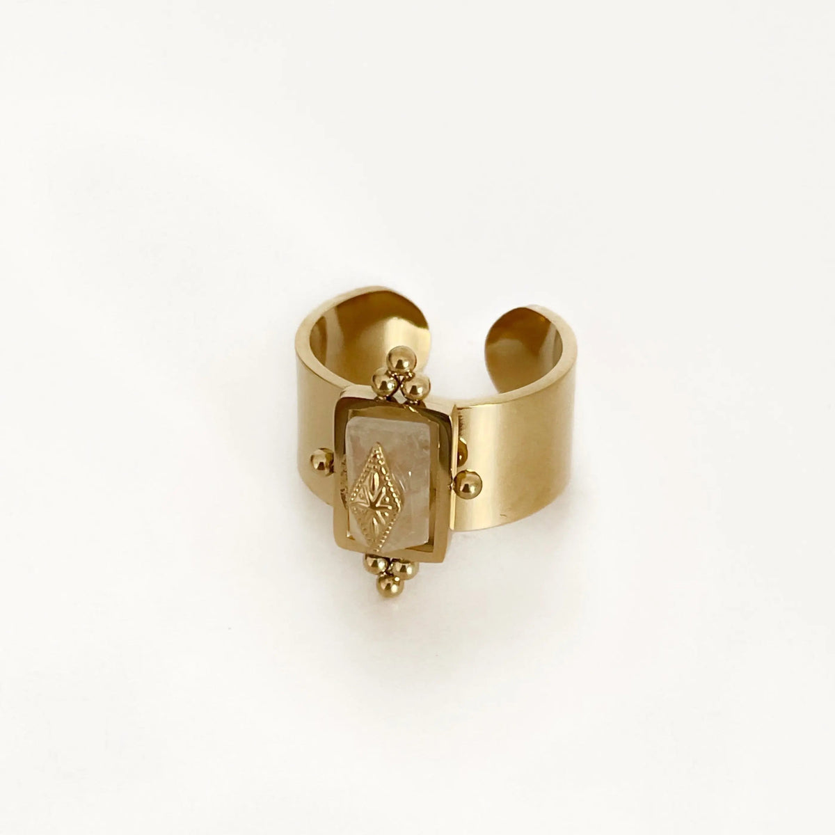 Adjustable Women's Statement Ring with Wide Band and Irregular Stone Centerpiece