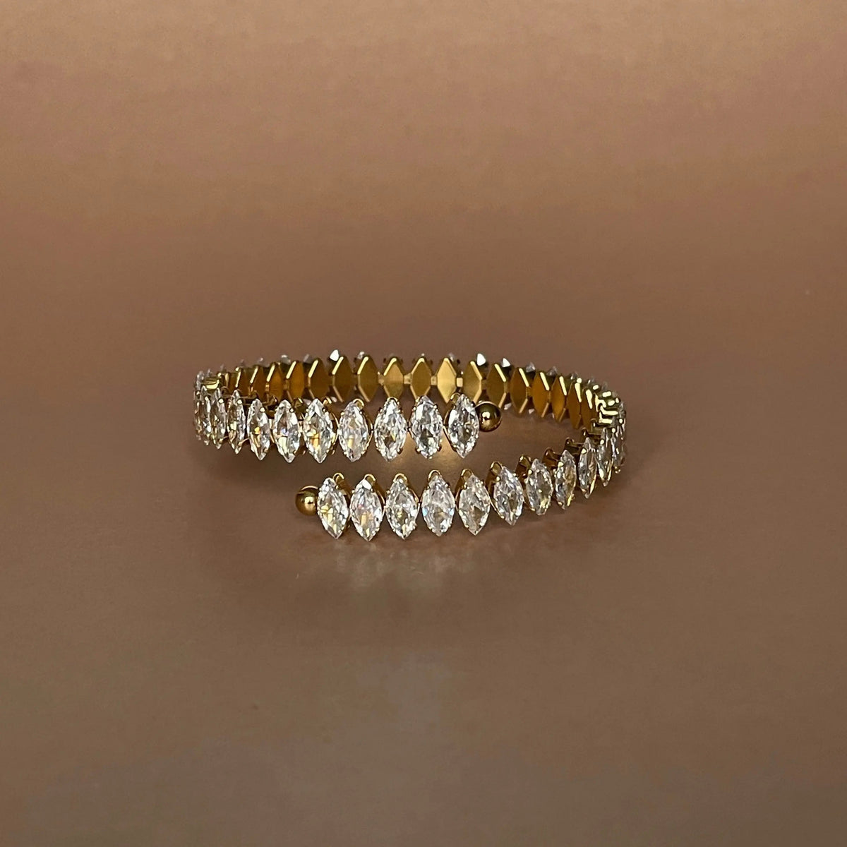 Women's Bracelet with Adjustable Design and Continuous Marquis Stone Row