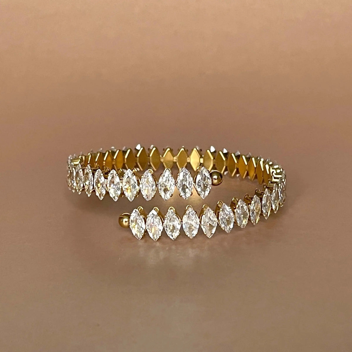 Women's Bracelet with Adjustable Design and Continuous Marquis Stone Row