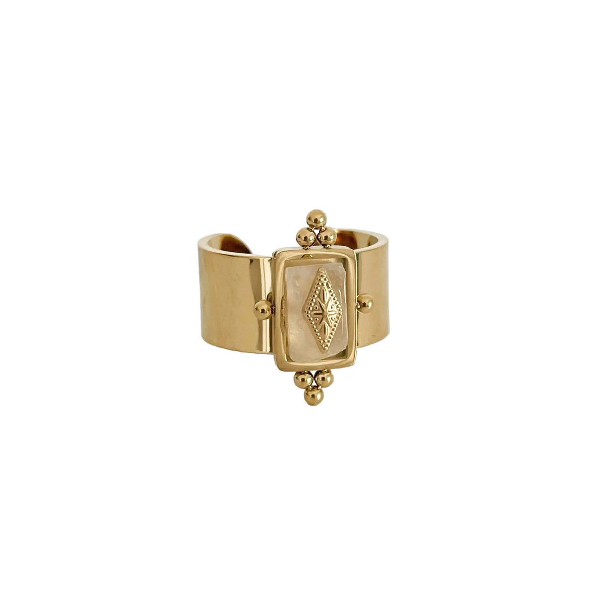 Adjustable Women's Statement Ring with Wide Band and Irregular Stone Centerpiece