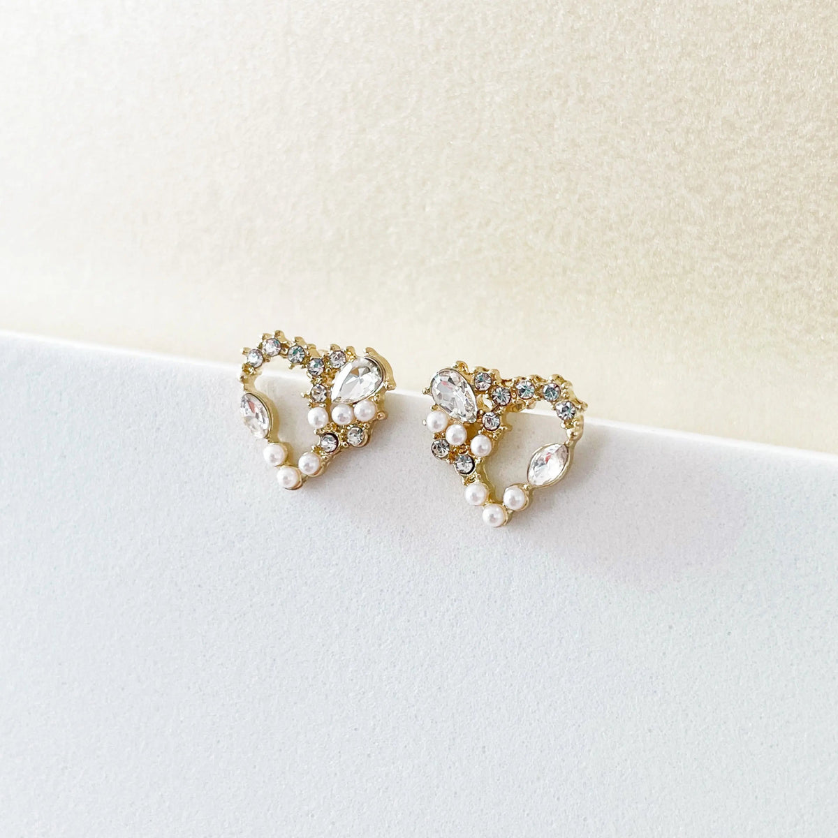 Heart Ear Studs for Women’s with Pearl Accents and Floral Wreath Design
