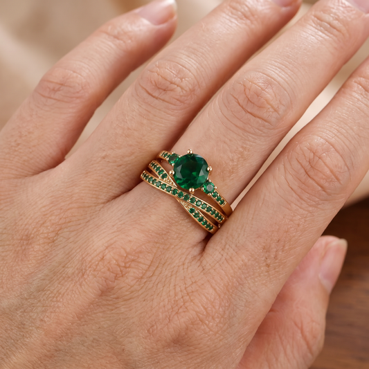 Ivy – Ring Set with Green Crystals