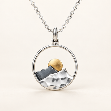 Women Necklace with Mountain Pendant and Sun Motif