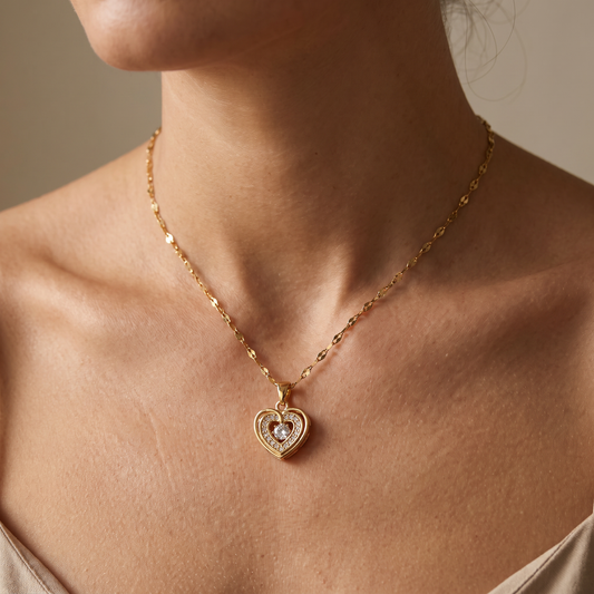 Love Heart Pendant - Double Layer Necklace