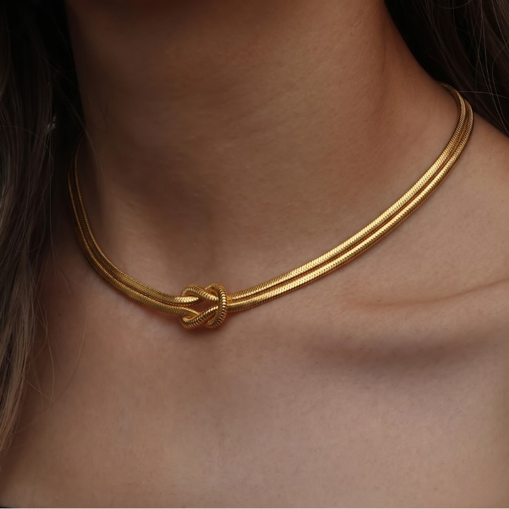 Women’s Snake Chain Necklace with Double Knot Design and Extension Chain