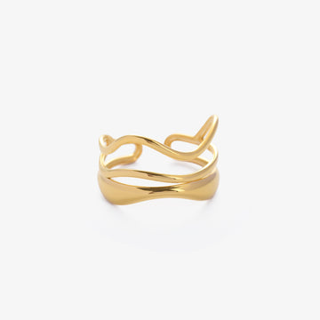 Women’s Adjustable Open Ring with Multi-Row Wave Design