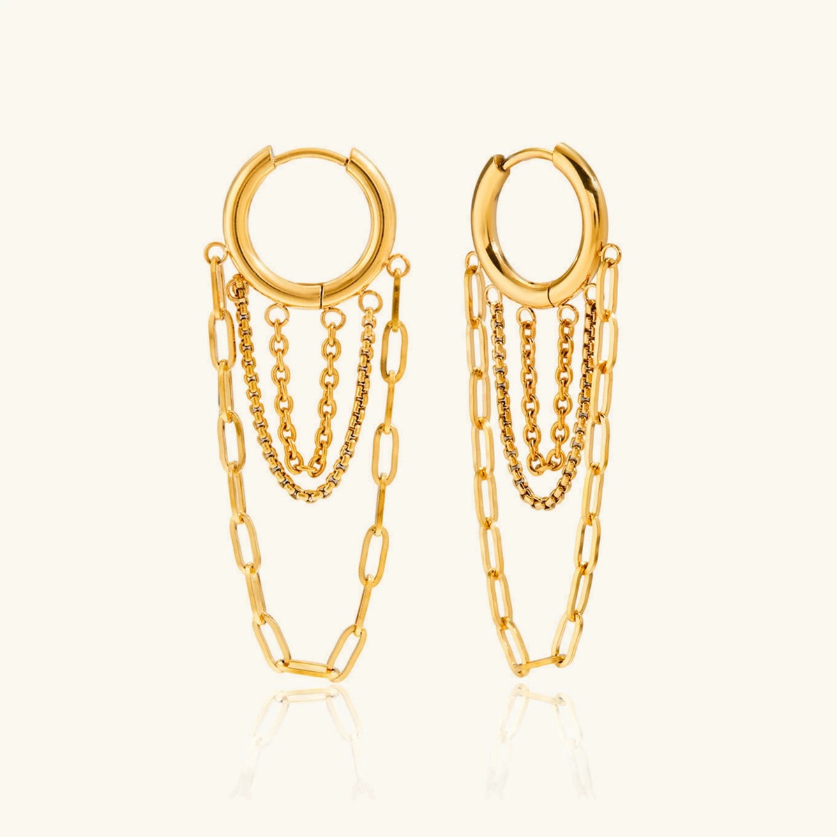 Women's Hoops with Multilayered Pendant Chains and Link Chain Design