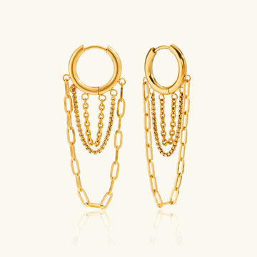 Women's Hoops with Multilayered Pendant Chains and Link Chain Design