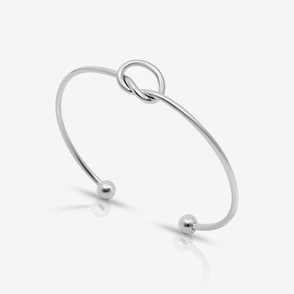 Women’s Open Bracelet with Knot Design and Ball Ends