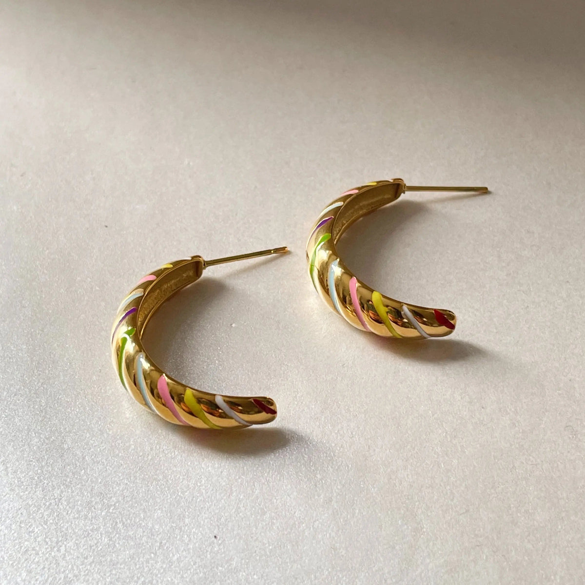Women’s Half Hoops with Twisted Stripe Design and Color Accents
