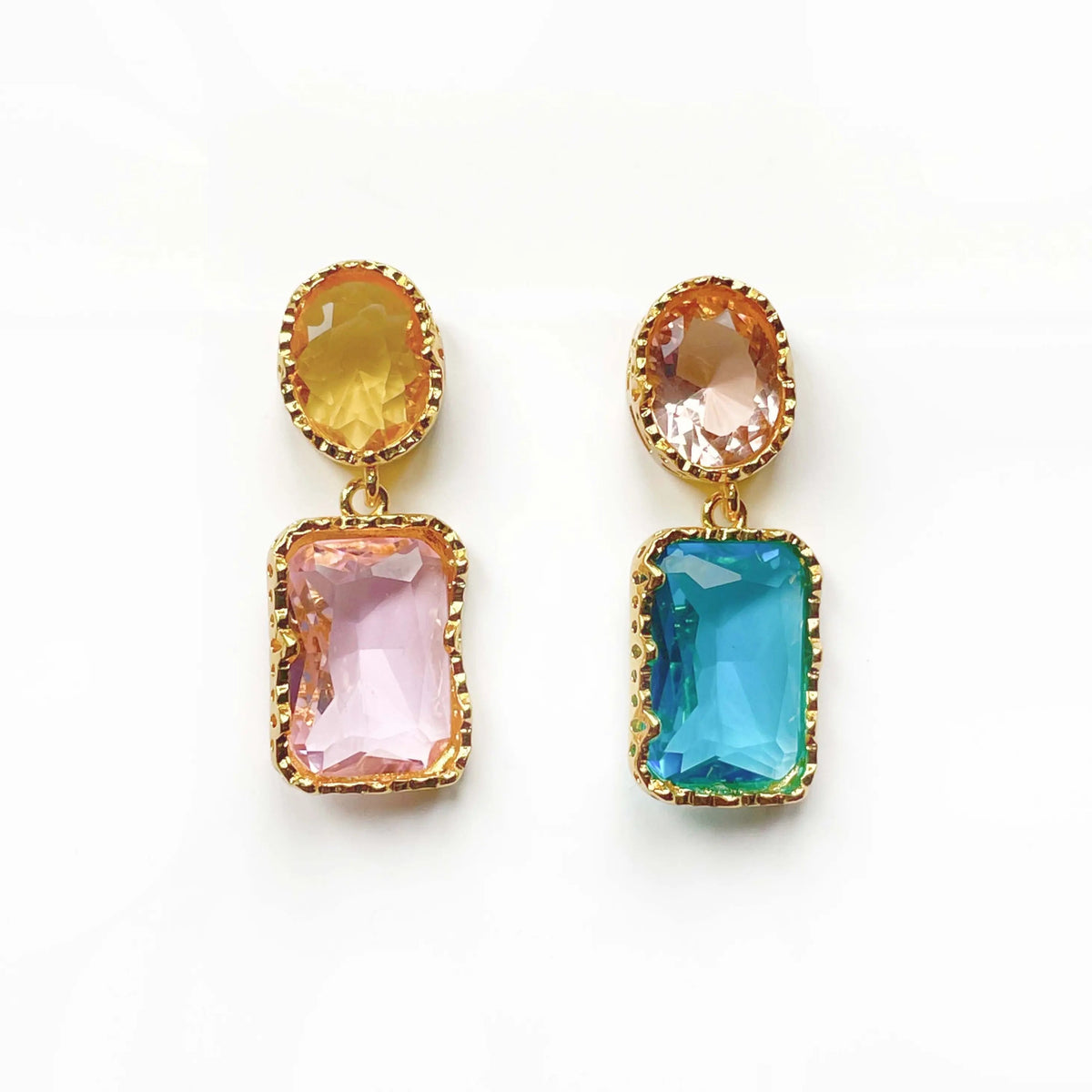 Women’s Mismatch Drop Earrings with Oval and Rectangular Acrylic Stone Design