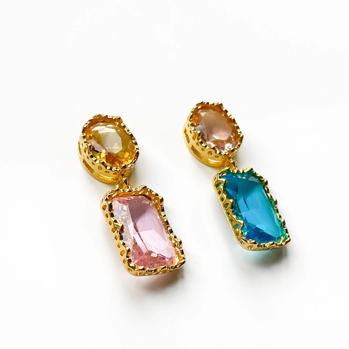 Women’s Mismatch Drop Earrings with Oval and Rectangular Acrylic Stone Design