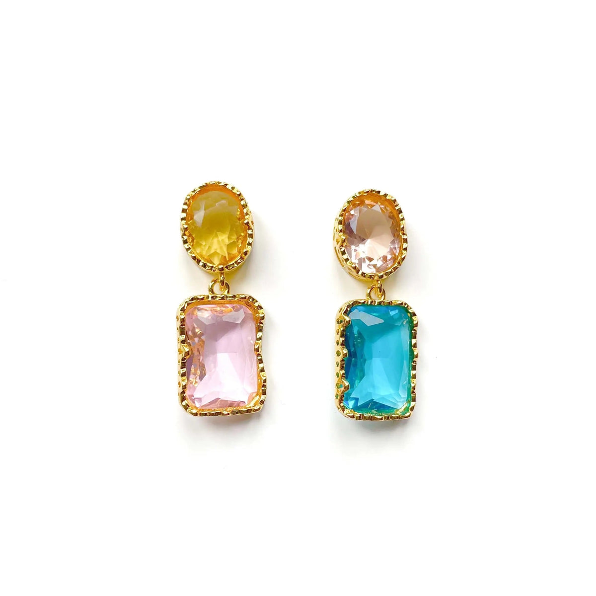 Women’s Mismatch Drop Earrings with Oval and Rectangular Acrylic Stone Design