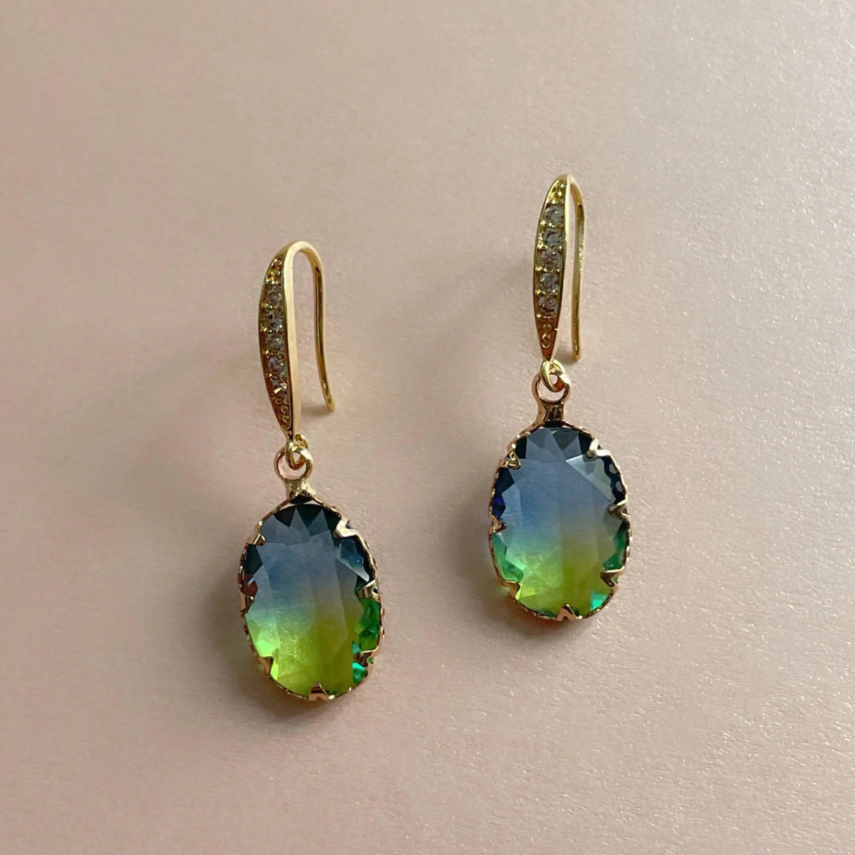 Women’s Ombre Drop Earrings with Drop-Shaped Pendant and Stone-Set Hoop