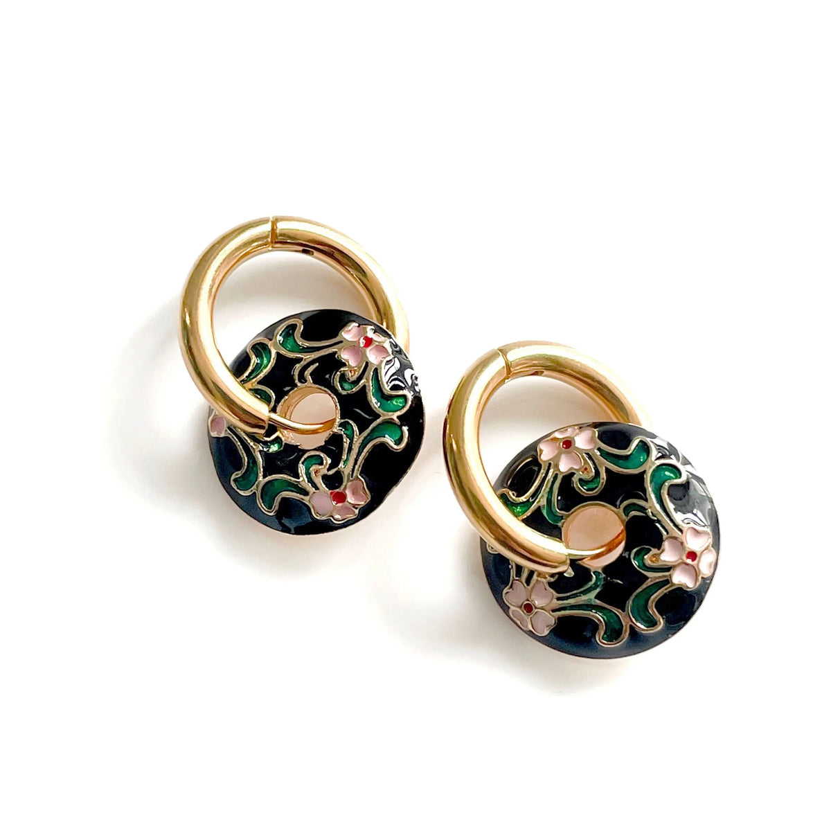 Dangle Earrings for Women’s with Floral Disc Pendant and Enamel Details
