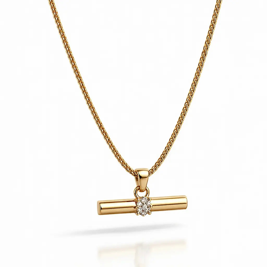 Women's necklace with horizontal T-Bar pendant and crystal accent