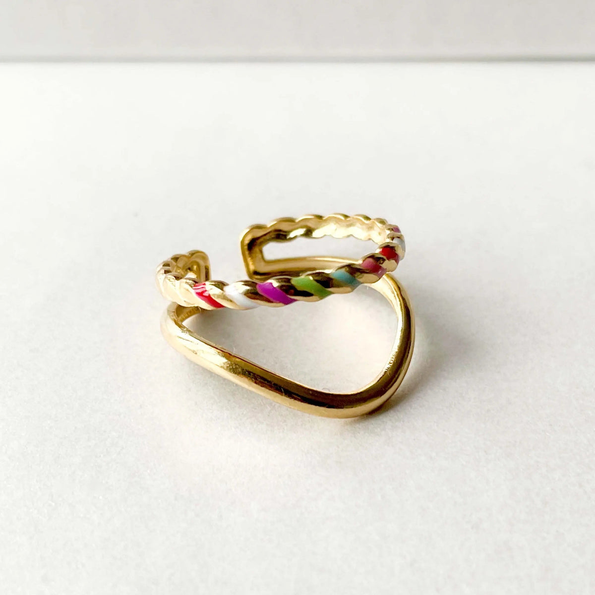 Adjustable Double Ring for Women’s with Braided Color Details and Curved Band