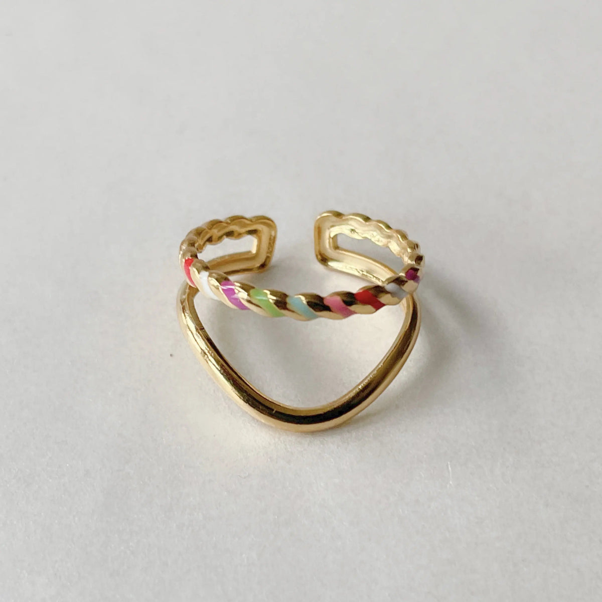 Adjustable Double Ring for Women’s with Braided Color Details and Curved Band