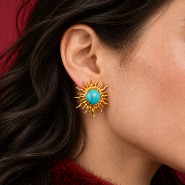 Women’s Sun Ear Studs with Mother of Pearl Center and Ray-Shaped Design