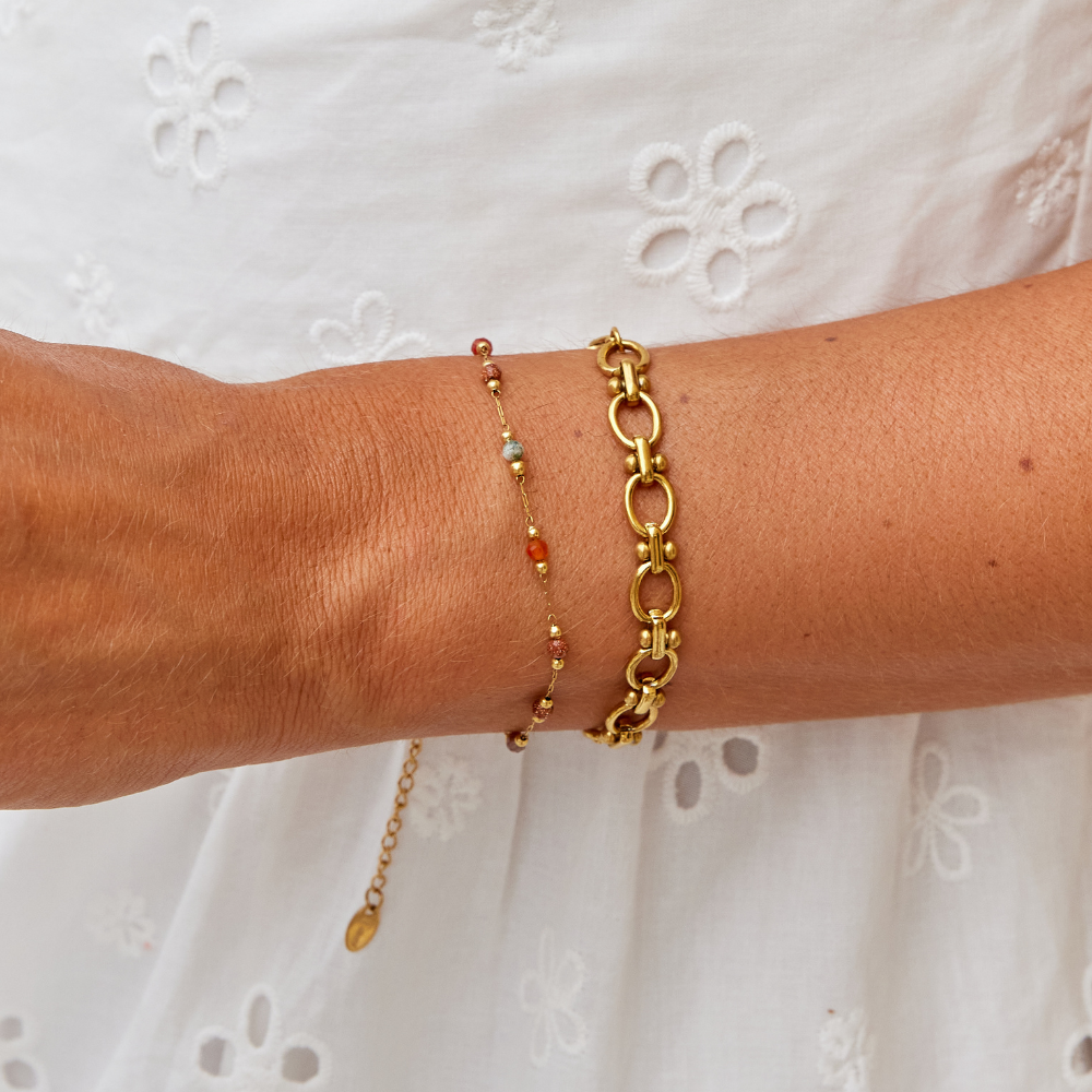 Women’s Fine Bracelet with Multicolored Bead Accents and Extension Chain
