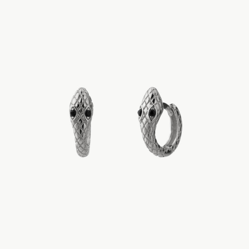 Women’s Snake Hoop Earrings with Engraved Scale Pattern and Eye Accents