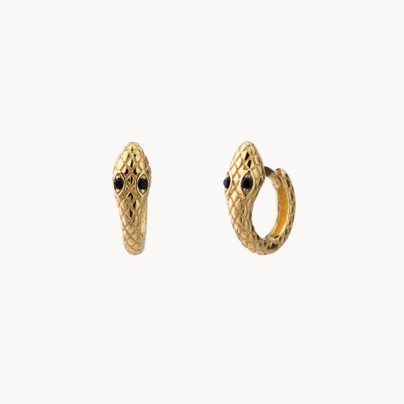 Women’s Snake Hoop Earrings with Engraved Scale Pattern and Eye Accents