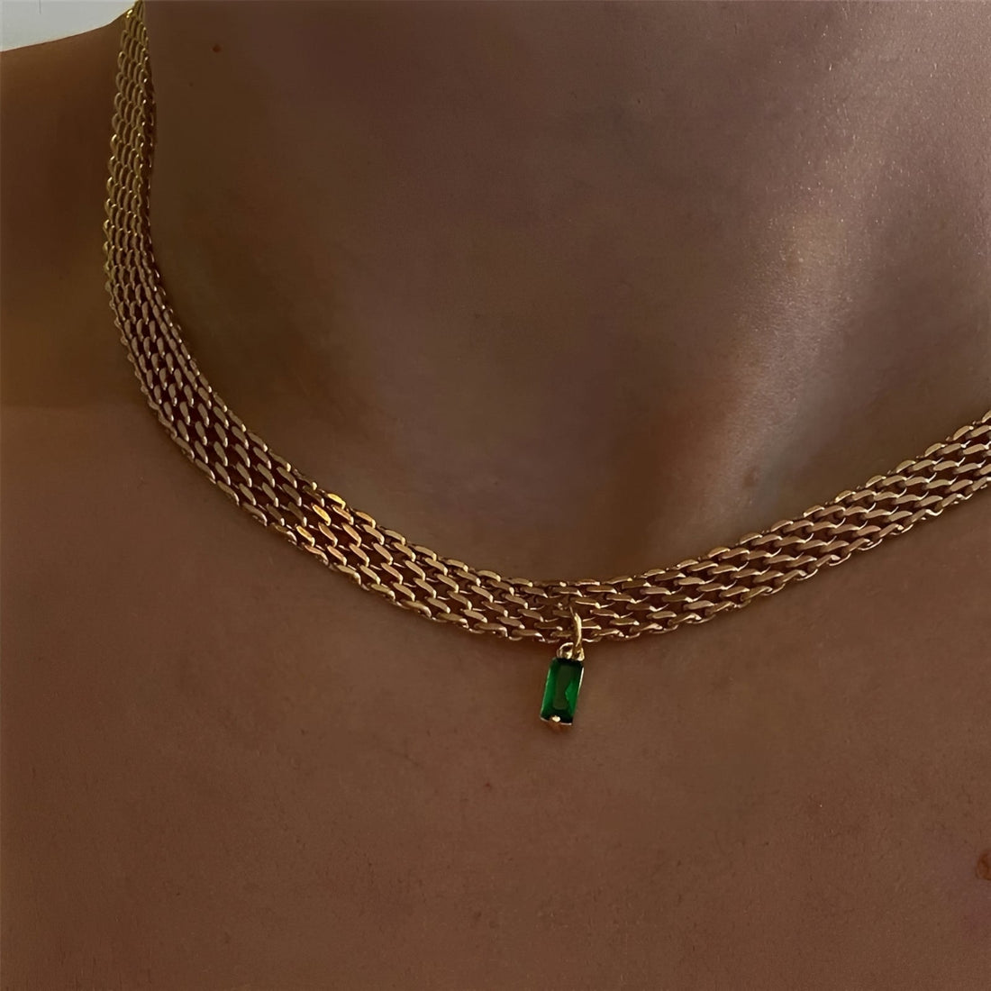 Women’s Multi-Strand Necklace with Rectangular Pendant and Stone Accent