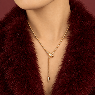 Women’s Snake Pendant Necklace with Elongated Y Shape and Stone Accent