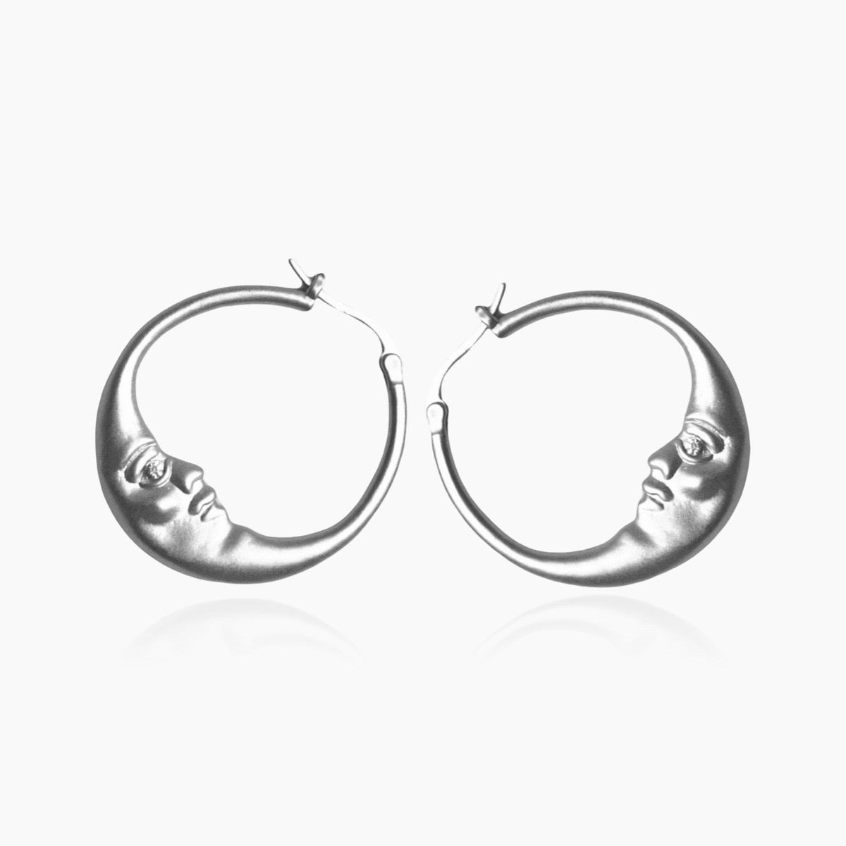Women’s Hoops with Half Moon Face Motif and Stone Accent