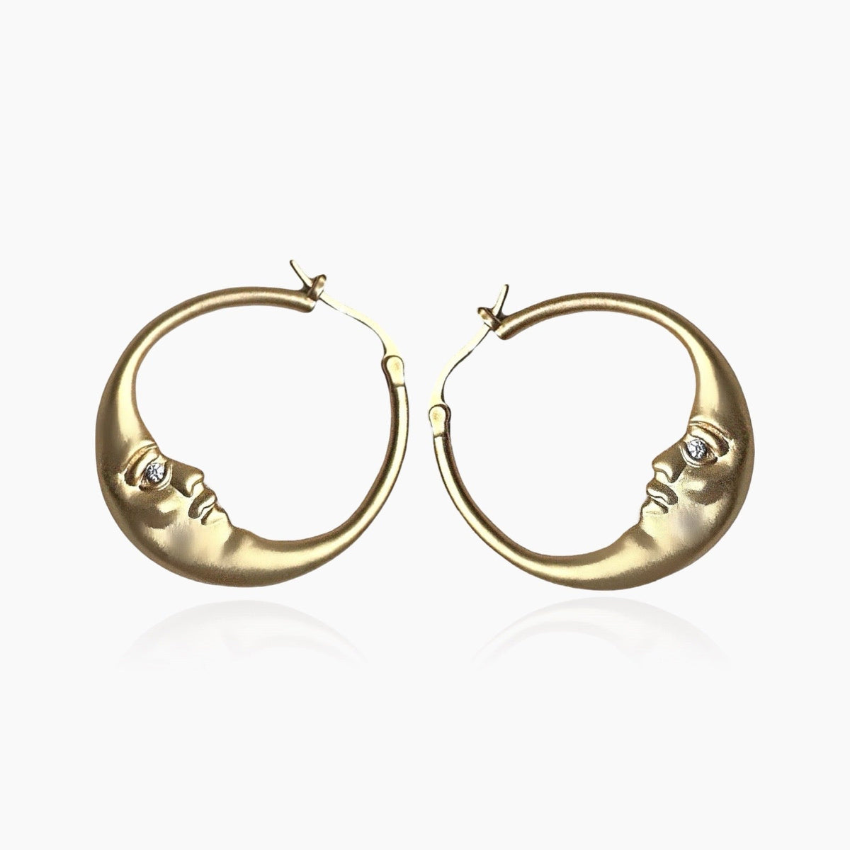 Women’s Hoops with Half Moon Face Motif and Stone Accent