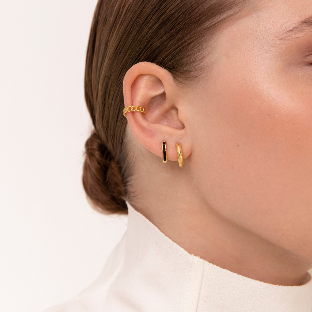 Women’s Hoop Earrings with Baguette-Shaped Stone Accents and Slim Design