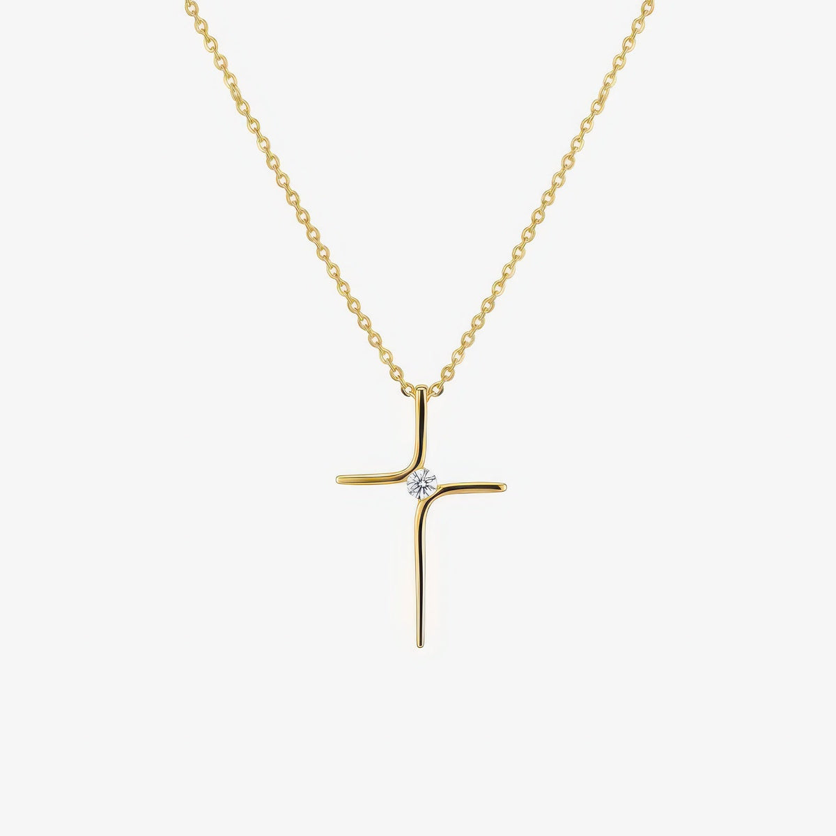 Women's Cross Necklace with Fine Line Motif and Central Stone Accent