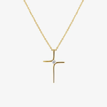 Women's Cross Necklace with Fine Line Motif and Central Stone Accent