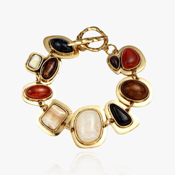 Women's Statement Bracelet with Mixed Natural Stone Elements and Geometric Settings