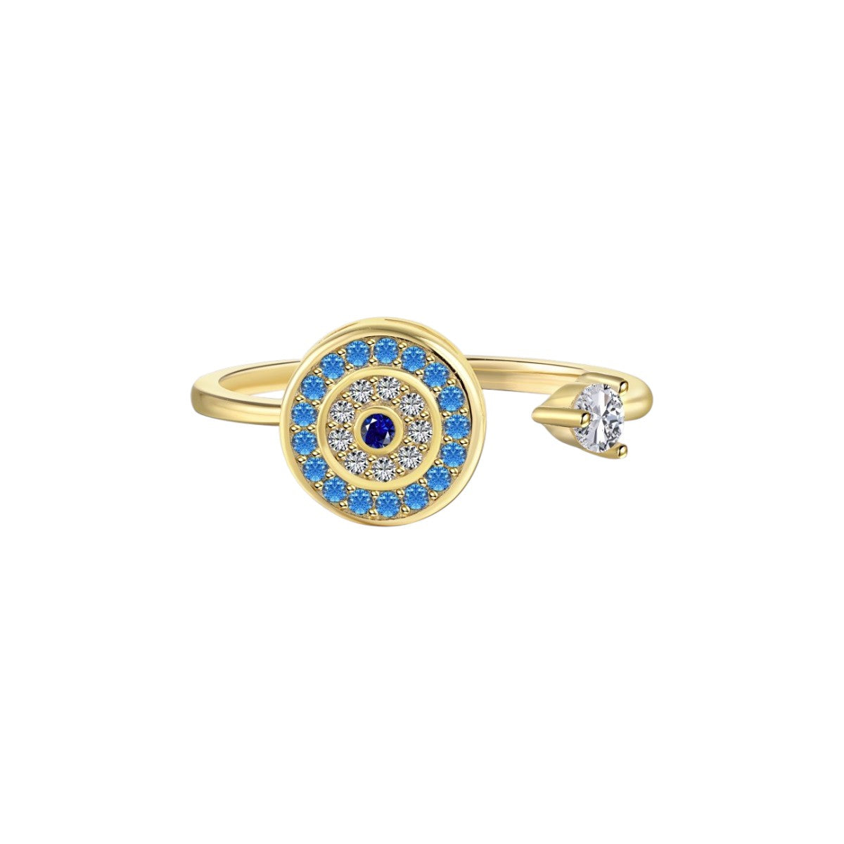 Women’s Adjustable Open Ring with Eye Motif and Round Stone Setting