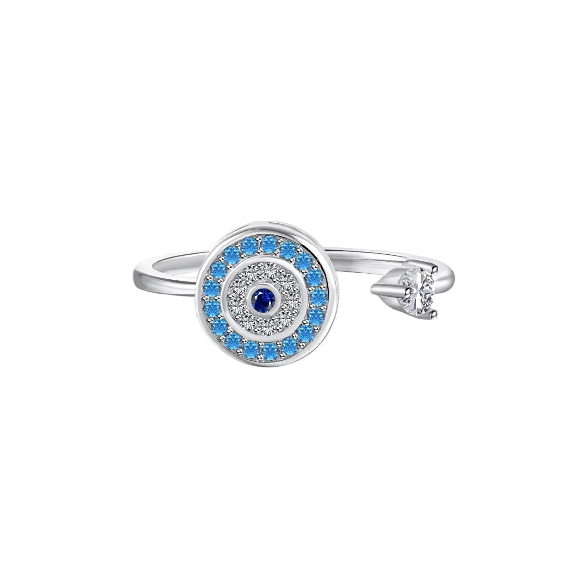 Women’s Adjustable Open Ring with Eye Motif and Round Stone Setting