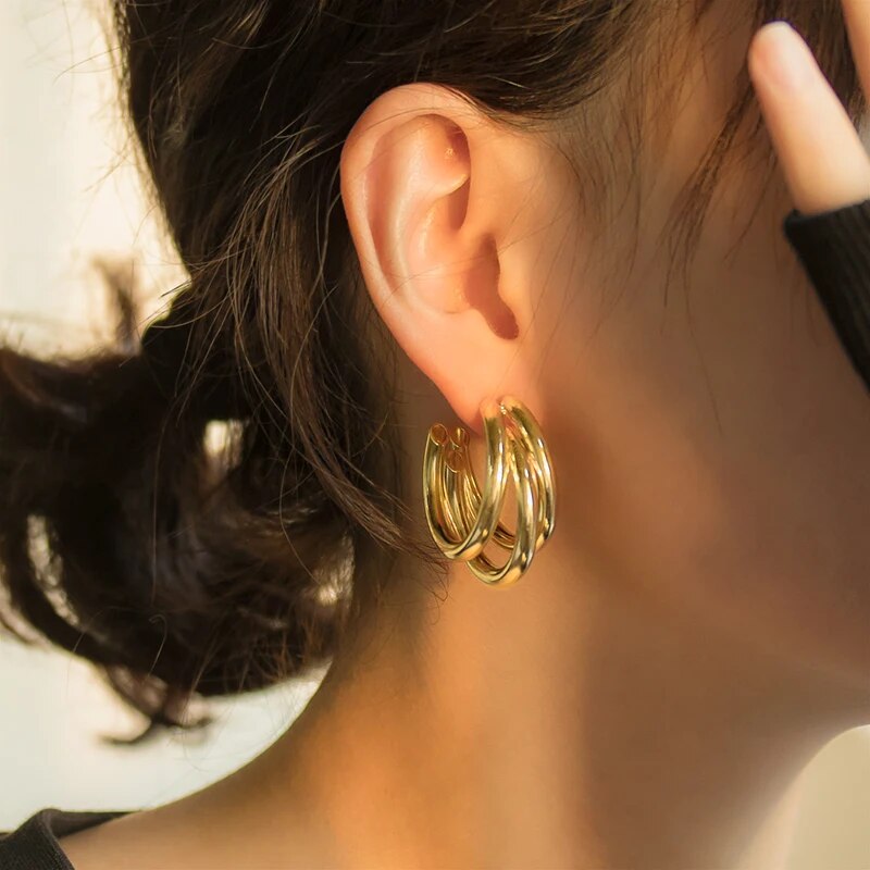Triple Ring Earring - 3 Gold Ring Earrings