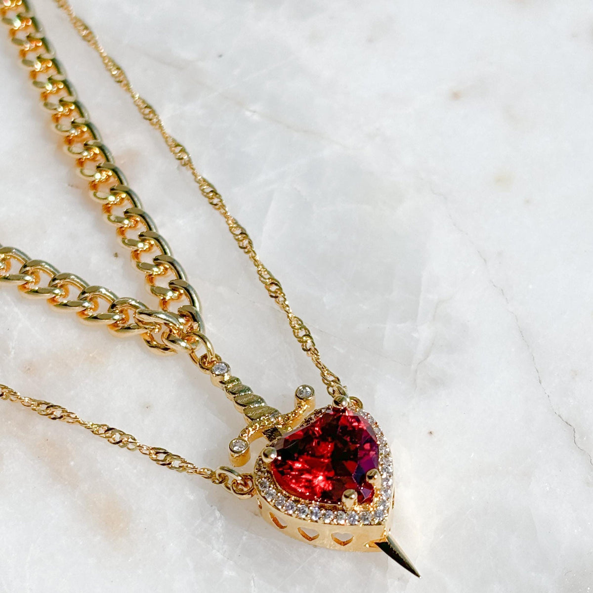 Women's 2-piece Partner Necklace Set with Heart and Sword Pendant